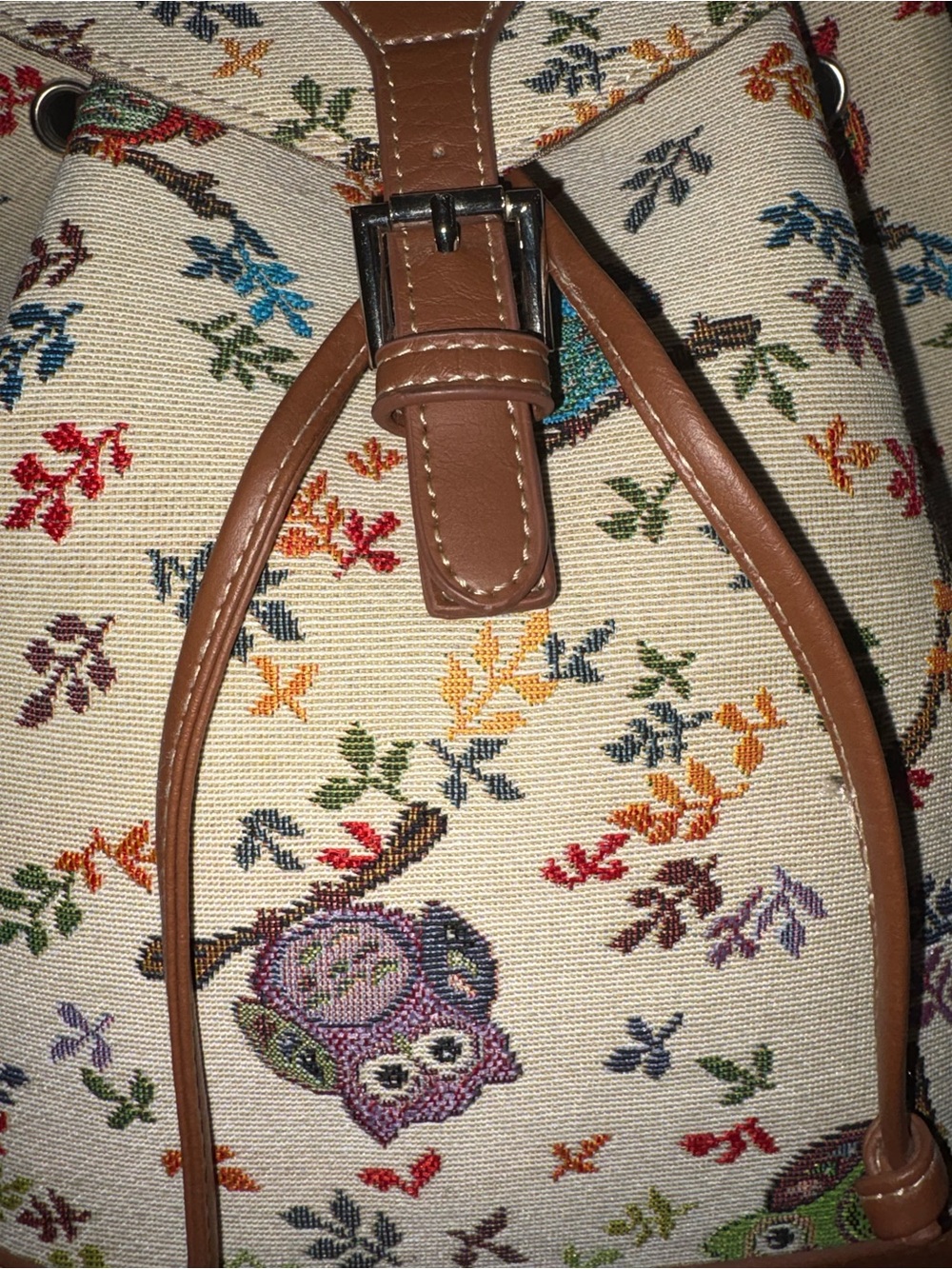 Owl Tapestry Drawstring Backpack Purse - Picture 4 of 5